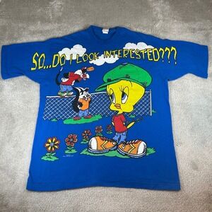 Vintage 1997 Freeze Looney Tunes T-Shirt Men's XL Blue Tweety Bird Sylvester AOP